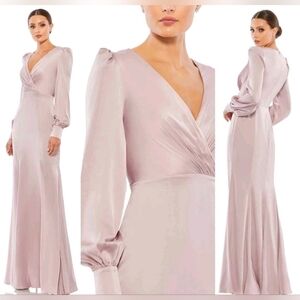 IEENA Mac Duggal Raspberry Satin Ruched Bishop Sleeve Gown Sz8 Trumpet Dress NWT